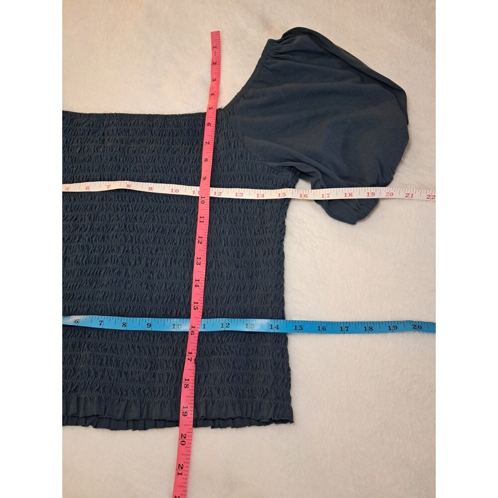 J.Crew Smocked Broken In Jersey Cropped Top Dark Blue AY449 Size M NWT - Picture 7 of 9